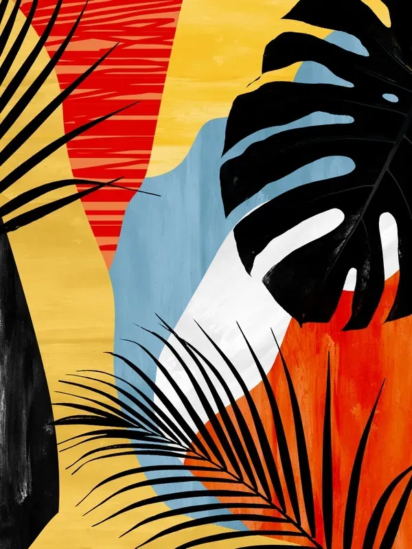 KIT 2 QUADROS DECORATIVOS - ABSTRATO FOLHAGEM AMARELO LARANJA E PRETO